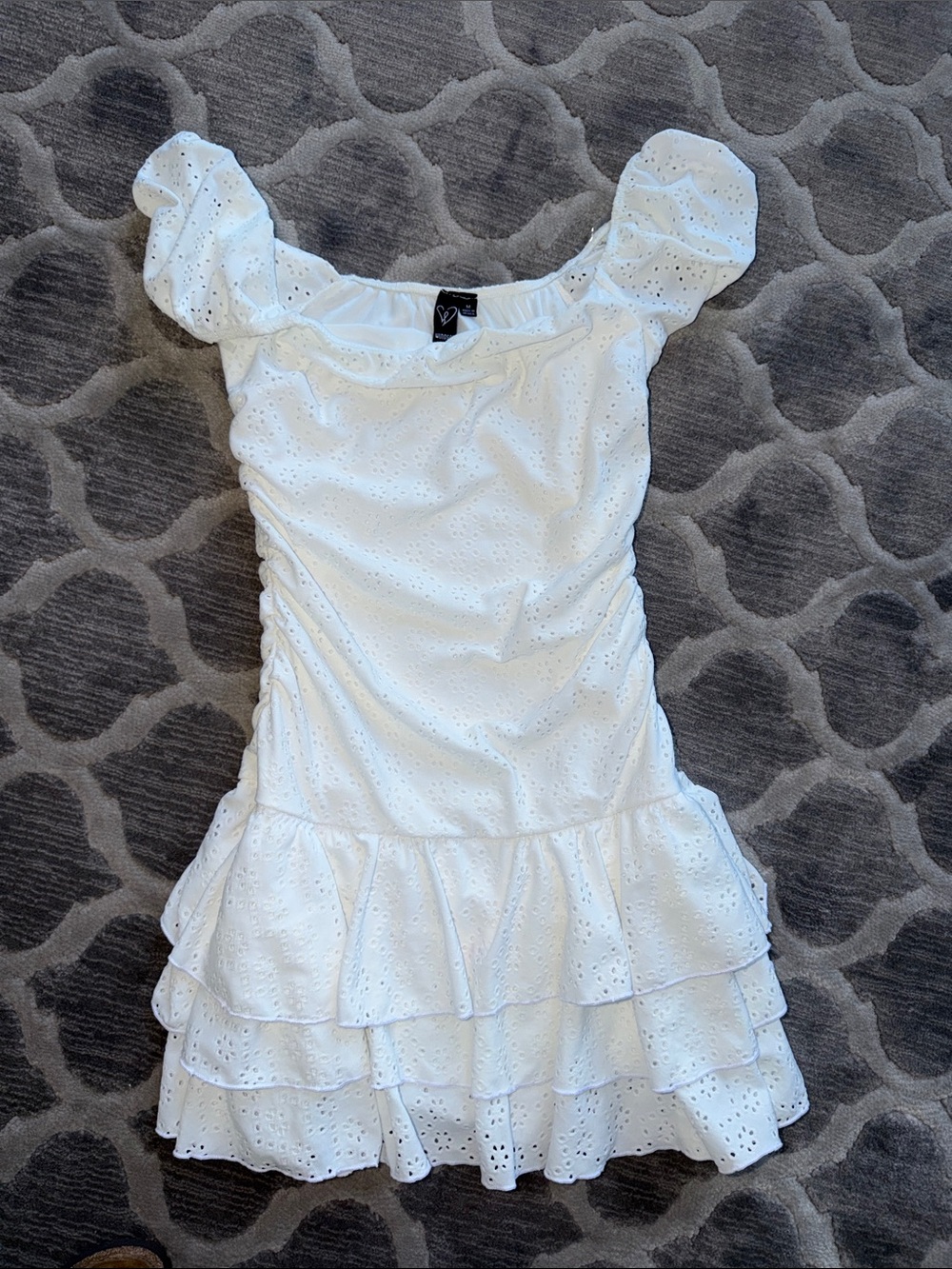 Windsor White Eyelet Ruffle Mini Dress